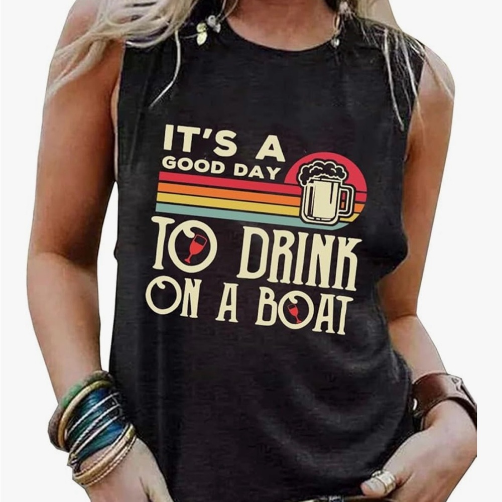 New Dark Gray Graphic Sleeveless Top